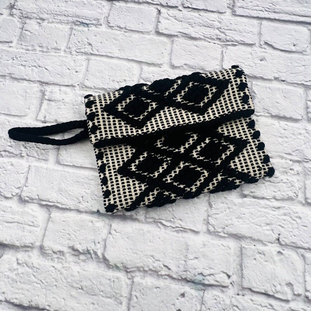 Elizabeth and James Black and White Beaded Crossbody Clutch